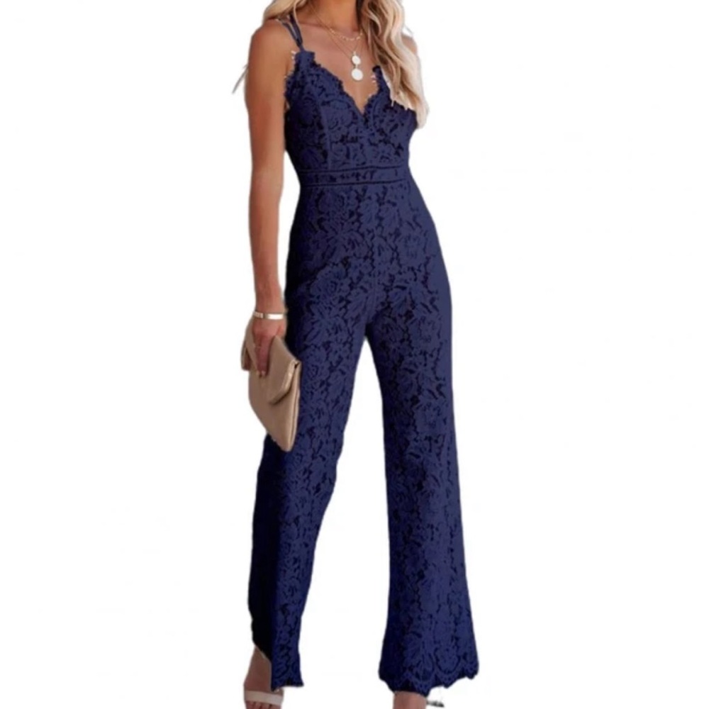 Navy Blue Lace Full Body Romper size Small - Picture 1 of 9